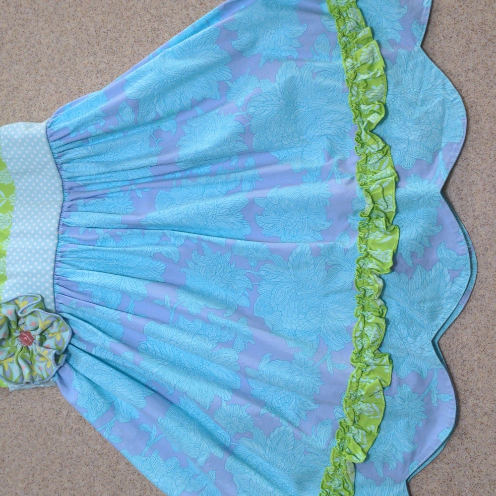 Serendipity Shrimp and Grits Green, Purple and Blue Scalloped Hem Dress Size 7-8 - Picture 7 of 12
